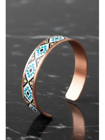 Kadın Bakır Bileklik - Eyes Model Özel Baskı Metal Kutu Ve Kuvars Taşı