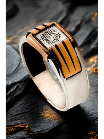 Erkek Gümüş Yüzük - Hz. Süleyman Mührü Yazılı Ince Kibar Erkek Yüzüğü