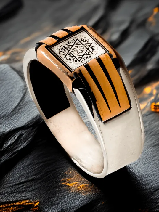 Erkek Gümüş Yüzük - Hz. Süleyman Mührü Yazılı Ince Kibar Erkek Yüzüğü