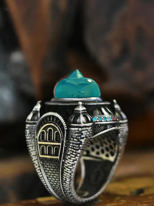 İslam Usta Tasarımı Mavi Al Kubbe Model Gümüş Erkek Yüzük GYZISLMSTM1-GMS İslam Usta Tasarımı Mavi Al Kubbe Model Gümüş Erkek Yüzük GYZISLMSTM1-GMS