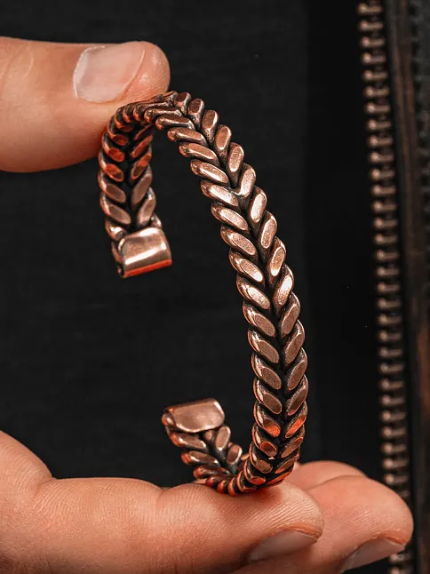 Copper Vena Model Bakır Kelepçe Bilezik Erkek Kadın Doğal Taşlar ve Metal Kutulu