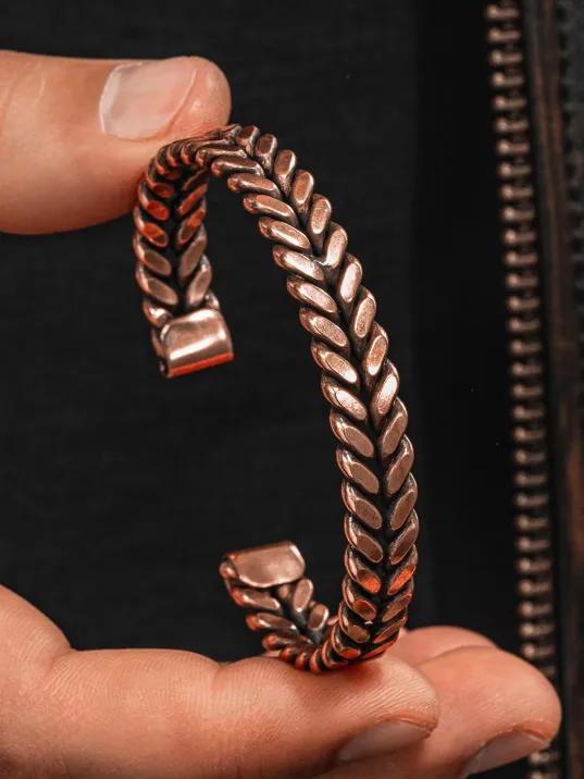 Copper Vena Model Bakır Kelepçe Bilezik Erkek Kadın Doğal Taşlar ve Metal Kutulu