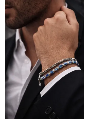 Erkek Çelik Bileklik - Çift Sıra Yuvarlak Kral Zincir Kristal Boncuk Çelik Bilezik Erkek Çelik Bileklik - Çift Sıra Yuvarlak Kral Zincir Kristal Boncuk Çelik Bilezik