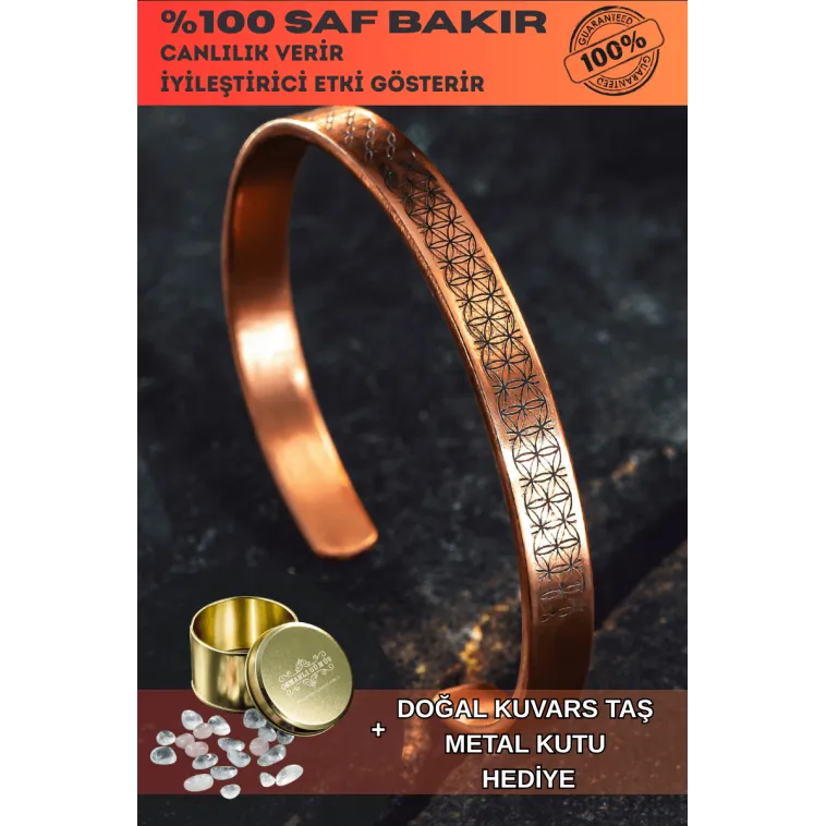 Erkek Bakır Bileklik - Lotus Çiçeği - Yaşam Çiçeği İnce Model 2 Erkek Kelepçe Bileklik Bilezik