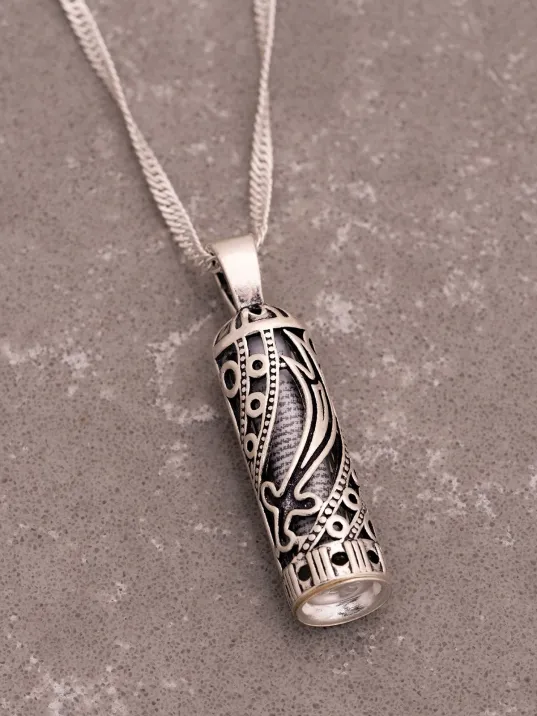 Kadın Gümüş Kolye - Gümüş Zülfikar İşlemeli Muska Cevşen Kadın Kolye