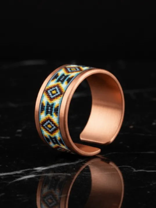 Kadın Bakır Bileklik Yüzük Set - Polka Model Özel Baskı Metal Kutu Ve Kuvars Taşı