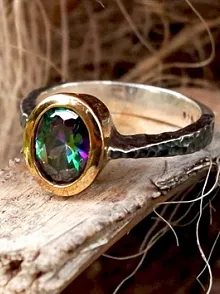 Edebali Usta Özel Tasarımı Şival Mistik Topaz Gümüş Bayan Yüzük