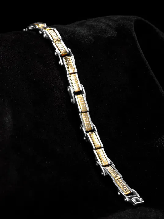 Grek Basamaklı Çelik Sarı Erkek Bileklik Künye CBLALTGREK1 Grek Basamaklı Çelik Sarı Erkek Bileklik Künye CBLALTGREK1