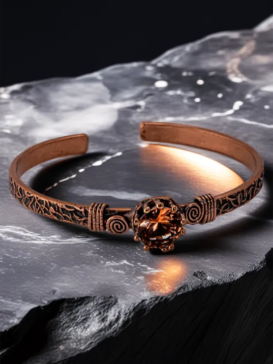 Kadın Bakır Bileklik Yüzük Set - Zultanit Taşı Model 2 Ağaç Kabuğu Model İnce Metal Kutu Kuvars Taşı