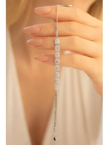 Kadın Gümüş Bileklik - 8 Baget Taşlı İnce Model Gümüş Bileklik