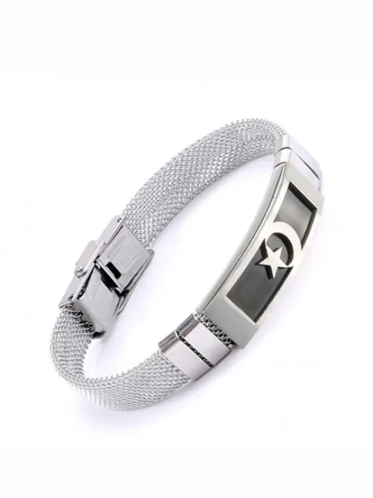 Türk Bayrağı Motifli Hasır Kordonlu Erkek Paslanmaz Çelik Bileklik