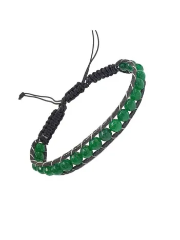 Koyu Yeşil Akik Doğaltaş Makrome Bileklik