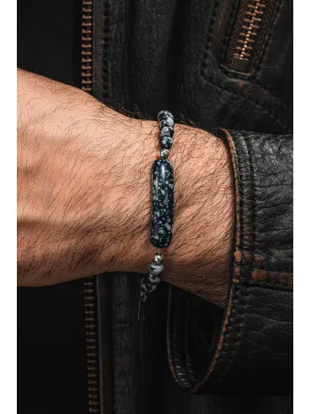 Erkek Kadın Doğal Taş Bileklik - Snowy Obsidian Taşı Bileklik