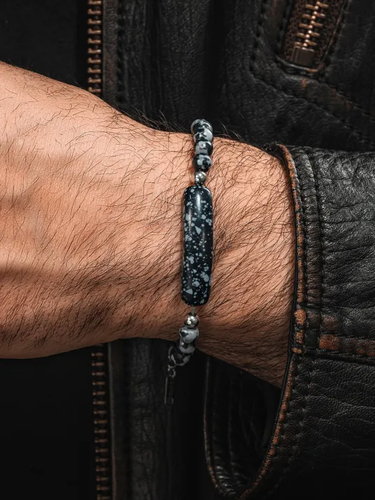 Erkek Kadın Doğal Taş Bileklik - Snowy Obsidian Taşı Bileklik