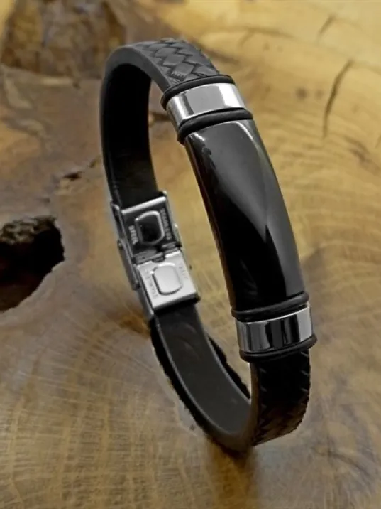 İsim Yazılabilen Siyah Örme Deri Erkek Bileklik Kalın Model CBLSYDERIBK-SYH İsim Yazılabilen Siyah Örme Deri Erkek Bileklik Kalın Model CBLSYDERIBK-SYH