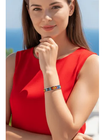 Kadın Bakır Bileklik - Flower Model Özel Baskı Metal Kutu Ve Kuvars Taşı