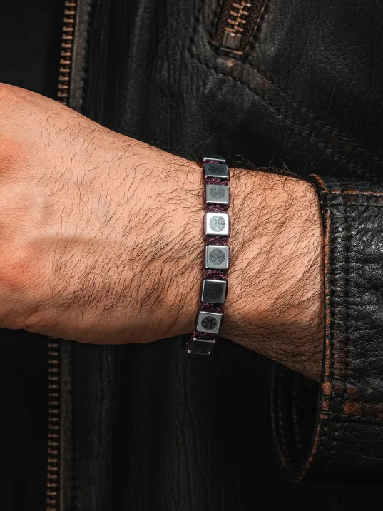 Erkek Kadın Doğal Taş Bileklik - Hematit Doğal Taşlı Makrome Gemi Dümeni Model Mor İp Bileklik