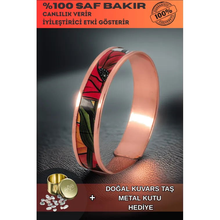 Kadın Bakır Bileklik - Chlara Model Özel Baskı Metal Kutu Ve Kuvars Taşı Kadın Bakır Bileklik - Chlara Model Özel Baskı Metal Kutu Ve Kuvars Taşı