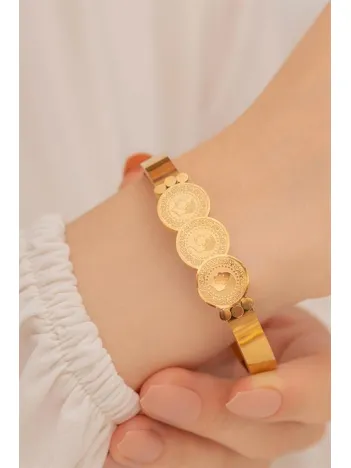 Kadın Bileklik-22 Ayar Gerçek Altın Kaplama(kararmaz) Çelik Kadın Kelepçe-3 çeyrekli Altın Kaplama