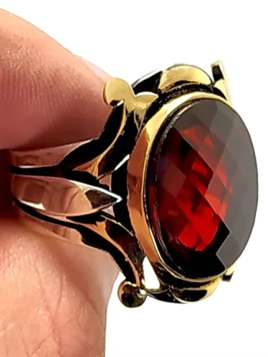 Kırmızı Zirkon Taşlı Otantik Tasarım Erkek Gümüş Yüzük