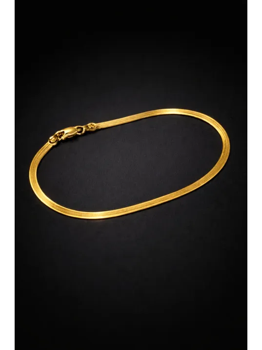 Erkek Kadın Çelik Bileklik - Altın Kaplama Yassı Ezme İnce Zarif Model Kadın Erkek Bileklik