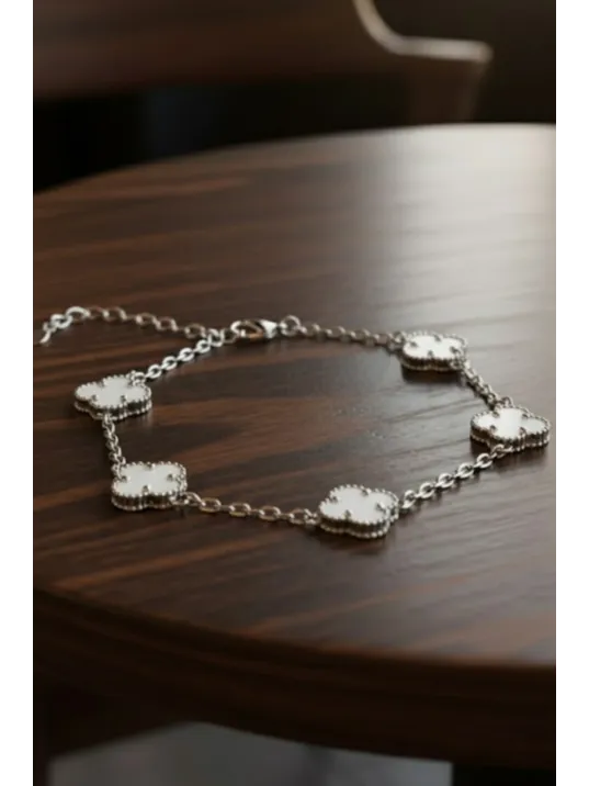 Erkek Gümüş Bileklik - Şans Dört Yaprak Motifli Oniks Taşlı Bilezik