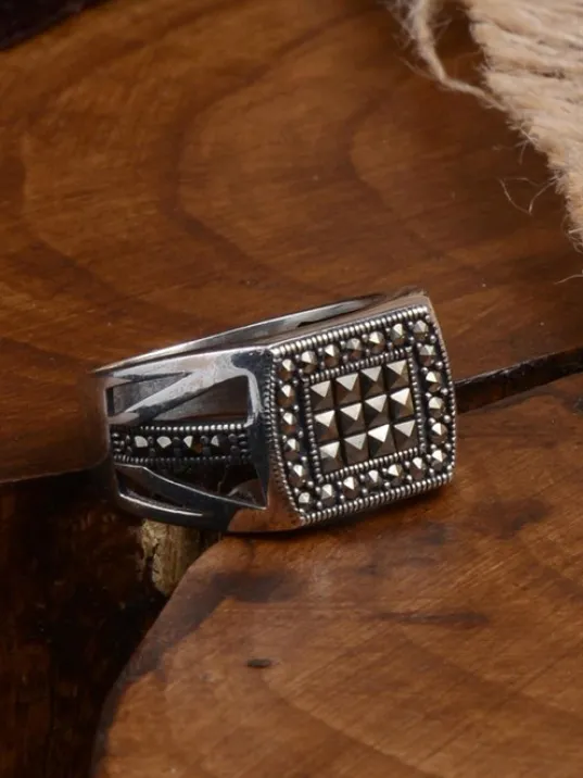 Markazit Taşlı Erkek Gümüş Yüzük