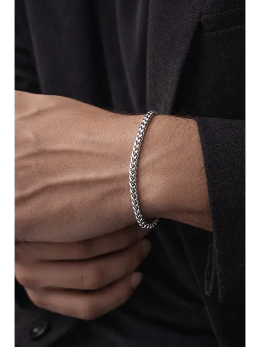 Erkek Çelik Bileklik - Kare Kesim İnce Model Erkek Paslanmaz Çelik Bileklik