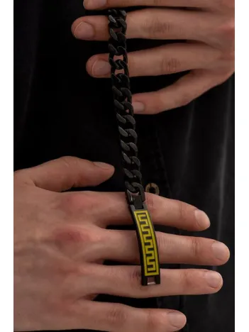 Grek Desenli Siyah Çelik Bileklik