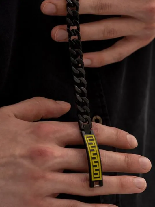 Grek Desenli Siyah Çelik Bileklik