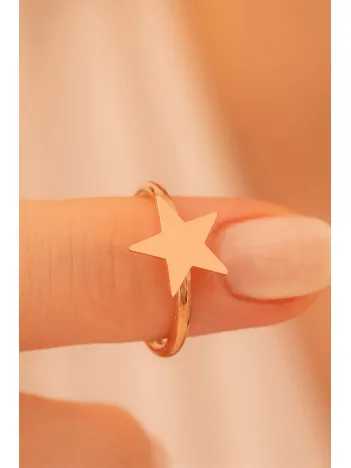 Kadın Gümüş Yüzük - El İşçiliği Rose Kaplama Yıldız Motifli İnce Kadın Yüzük