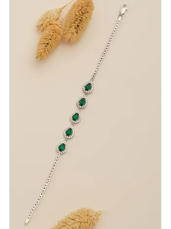 Kadın Gümüş Bileklik - Sera Zümrüt Damla Taşlı 925 Ayar Kadın Bileklik