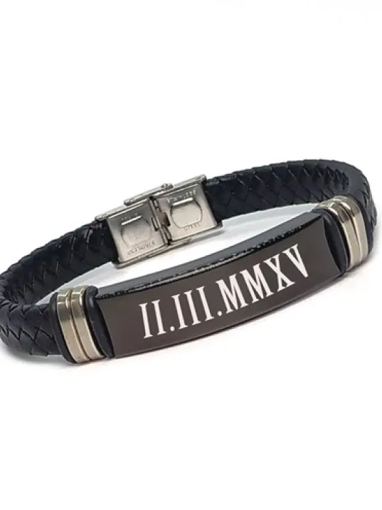 Kişiye Özel İsim Yazılan Çelik Deri Erkek Bileklik