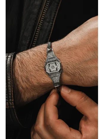 Erkek Gümüş Bileklik - Hz Süleyman İşlemeli Tilkikuyruğu Zincirli Model 2 Erkek Bileklik