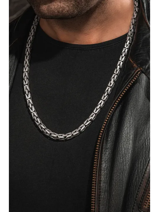 Erkek Gümüş Kolye - Füzyon Kare Kral Gümüş Erkek Zincir