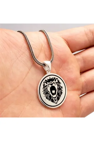 Aslan Figürlü Erkek Gümüş Kolye Zincir