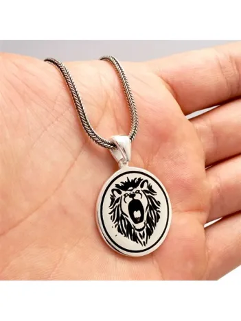 Aslan Figürlü Erkek Gümüş Kolye Zincir