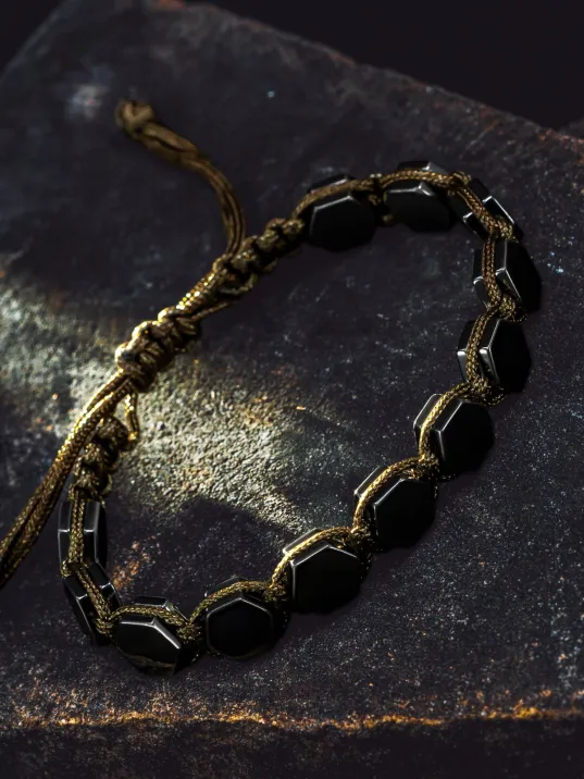 Erkek Kadın Doğal Taş Bileklik - Siyah Hematit Doğal Taşlı Yeşil Makrome Model Unisex Bileklik