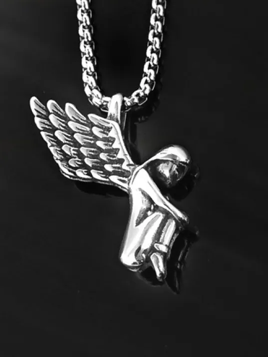 Ottoman Kanatlı Melek Model Çelik Kolye Zincir CBLKDNKANAT-BYZ