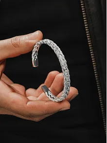 Pırlanta Model Zirkon Taşlı El Yapımı Erkek Gümüş Kelepçe Bileklik