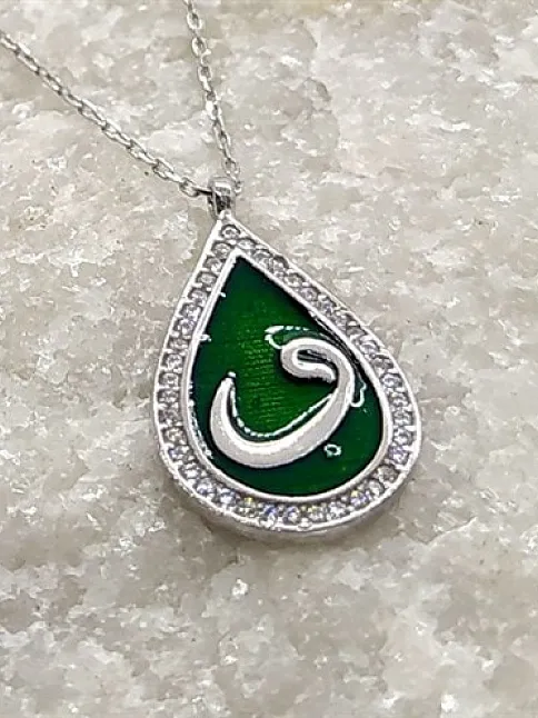 Zirkon Taşlı Damla Model Vav Harfi Bayan Gümüş Kolye
