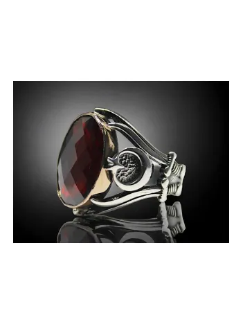 Erkek Gümüş Yüzük - Zülfikar ve Ay yıldız Motifli Kırmızı Zirkon Taşlı Gümüş Yüzük Erkek Gümüş Yüzük - Zülfikar ve Ay yıldız Motifli Kırmızı Zirkon Taşlı Gümüş Yüzük