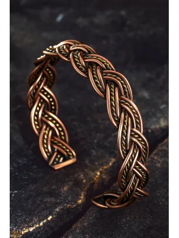 Erkek Bakır Bileklik - Örgü Model 2 Erkek Kelepçe Bileklik Bilezik