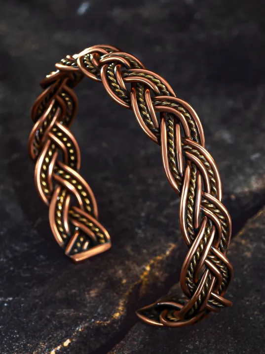 Erkek Bakır Bileklik - Örgü Model 2 Erkek Kelepçe Bileklik Bilezik