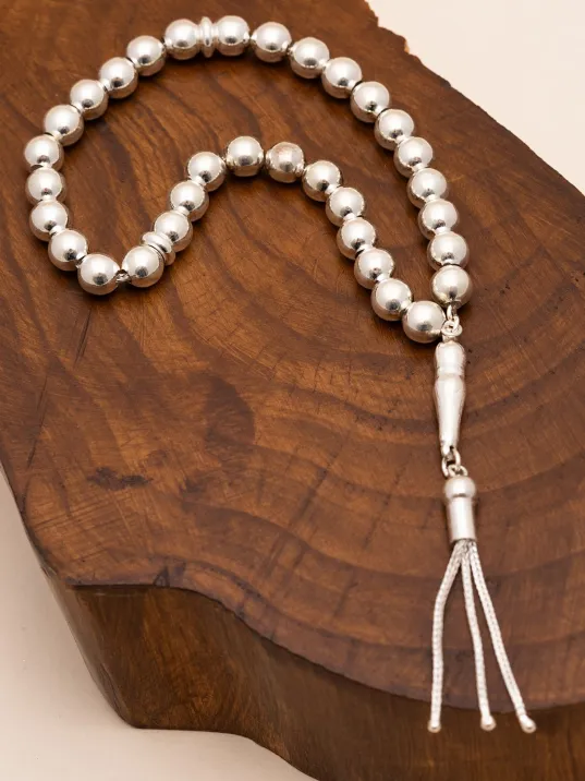 Gümüş Tespih Düz Küre Orta Boy 27gr