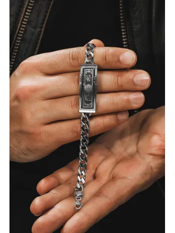 Erkek Gümüş Bileklik - Allah Ve Muhammed İşlemeli Gurmet Model 925 Ayar Erkek Bileklik