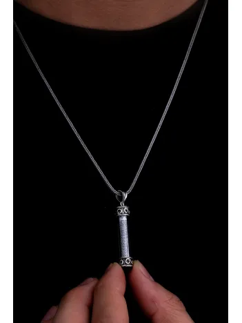 Camlı Gümüş Cevşen Muska Erkek Kolye Zincir