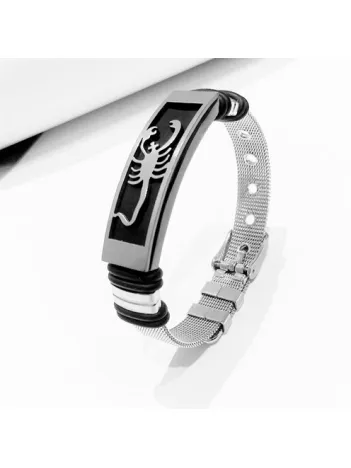 Akrep Motifli Paslanmaz Çelik Erkek Bileklik Hasır Kordonlu
