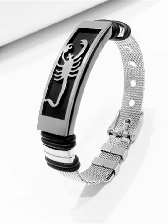 Akrep Motifli Paslanmaz Çelik Erkek Bileklik Hasır Kordonlu Akrep Motifli Paslanmaz Çelik Erkek Bileklik Hasır Kordonlu