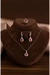 Kadın Gümüş Set - Mekik Model Yakut Taşlı Zirkon Süslemeli Rodyumlu Kadın Set